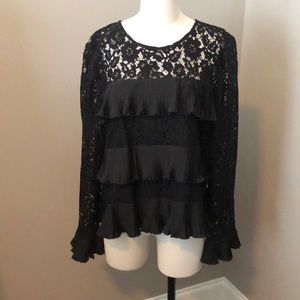 Jcrew black lace and pleated ruffle detail blouse, 12, see pics for details